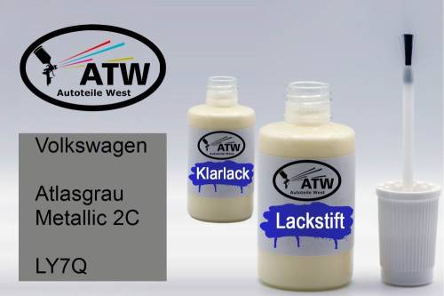 Volkswagen, Atlasgrau Metallic 2C, LY7Q: 20ml Lackstift + 20ml Klarlack - Set, von ATW Autoteile West.